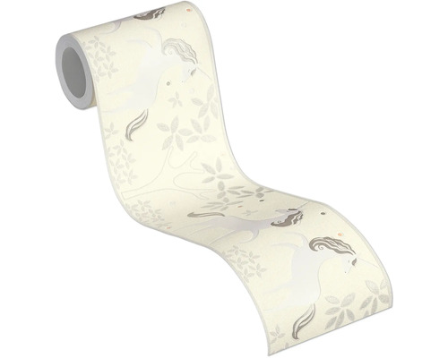 Rouleau de papier peint avec motif de licorne et motifs végétaux