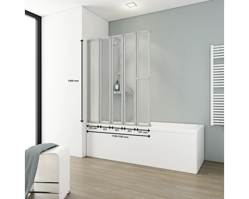 Badewannenaufsatz mit Abmessungen auf einer Badewanne