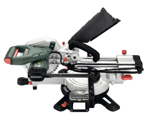 Metabo Logo. Kapp- und Gehrungssäge mit Spänefangsack.