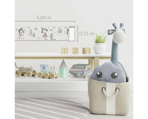 Décoration de chambre d''enfant avec bordure, longueur 5,00 mètres, hauteur 0,15 mètre, avec des fées et des licornes