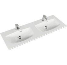 Doppelwaschtisch mit zwei Becken und Armaturen