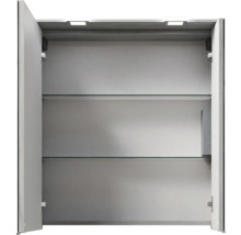 Offener Spiegelschrank mit Glasablagen und Beleuchtung