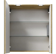 Offener Spiegelschrank mit Glasböden und Beleuchtung