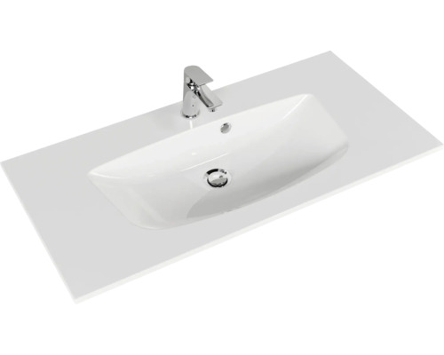 Plan de toilette avec robinetterie et étagère rectangulaire
