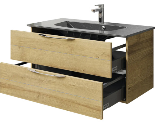 Waschtischunterschrank mit zwei Schubladen, Waschtisch und Armatur