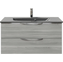 Badmöbel-Set Pelipal Sunline 300 BxHxT 97 x 200 x 48 cm Frontfarbe sangallo grau Badmöbelset 3-teilig mit Waschtisch Mineralmarmor grau-metallic