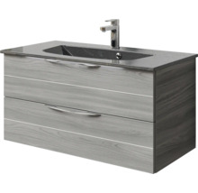 Badmöbel-Set Pelipal Sunline 300 BxHxT 97 x 200 x 48 cm Frontfarbe sangallo grau Badmöbelset 3-teilig mit Waschtisch Mineralmarmor grau-metallic