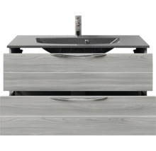 Badmöbel-Set Pelipal Sunline 300 BxHxT 97 x 200 x 48 cm Frontfarbe sangallo grau Badmöbelset 3-teilig mit Waschtisch Mineralmarmor grau-metallic