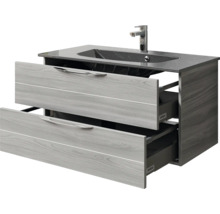 Badmöbel-Set Pelipal Sunline 300 BxHxT 97 x 200 x 48 cm Frontfarbe sangallo grau Badmöbelset 3-teilig mit Waschtisch Mineralmarmor grau-metallic