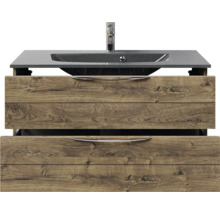 Waschtischunterschrank mit Waschbecken und zwei Schubladen im Holzdesign