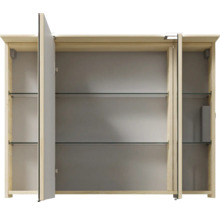Offener Spiegelschrank aus Holz mit Glasablagen