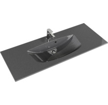 Badmöbel-Set Pelipal Sunline 300 BxHxT 117 x 200 x 48 cm Frontfarbe schwarz matt Badmöbelset 3-teilig mit Waschtisch Mineralmarmor grau-metallic