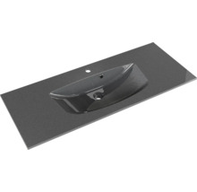 Badmöbel-Set Pelipal Sunline 300 BxHxT 117 x 200 x 48 cm Frontfarbe schwarz matt Badmöbelset 3-teilig mit Waschtisch Mineralmarmor grau-metallic