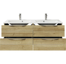 Waschtischunterschrank mit zwei Waschbecken, vier Schubladen und Holzdekor