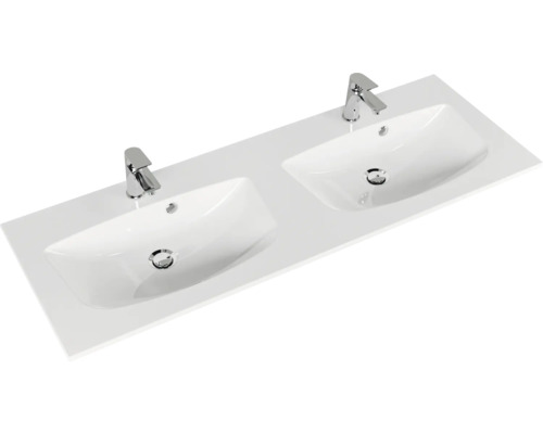 Waschtisch mit zwei Waschbecken und zwei Armaturen