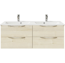 Badmöbel-Set Pelipal Sunline 300 BxHxT 132 x 200 x 48 cm Frontfarbe eiche Badmöbelset 3-teilig mit Waschtisch Mineralmarmor