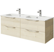 Badmöbel-Set Pelipal Sunline 300 BxHxT 132 x 200 x 48 cm Frontfarbe eiche Badmöbelset 3-teilig mit Waschtisch Mineralmarmor