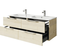 Badmöbel-Set Pelipal Sunline 300 BxHxT 132 x 200 x 48 cm Frontfarbe eiche Badmöbelset 3-teilig mit Waschtisch Mineralmarmor