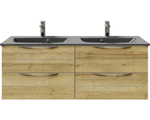 Meuble sous-vasque avec deux lavabos et quatre tiroirs