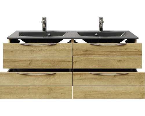 Meuble sous-vasque avec deux lavabos et quatre tiroirs