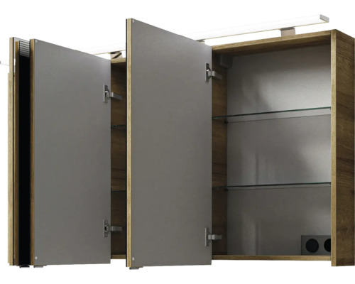 Armoire de toilette avec trois portes et étagères en verre