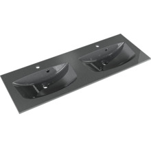 Badmöbel-Set Pelipal Sunline 300 BxHxT 132 x 200 x 48 cm Frontfarbe weiß hochglanz Badmöbelset 3-teilig mit Waschtisch Mineralmarmor grau-metallic