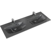 Badmöbel-Set Pelipal Sunline 300 BxHxT 132 x 200 x 48 cm Frontfarbe schwarz matt Badmöbelset 3-teilig mit Waschtisch Mineralmarmor grau-metallic
