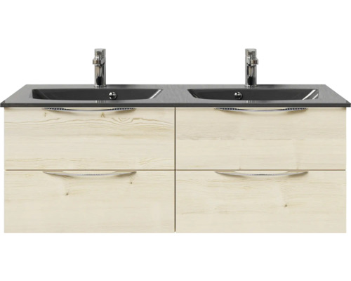 Meuble sous-vasque double avec quatre tiroirs et deux lavabos