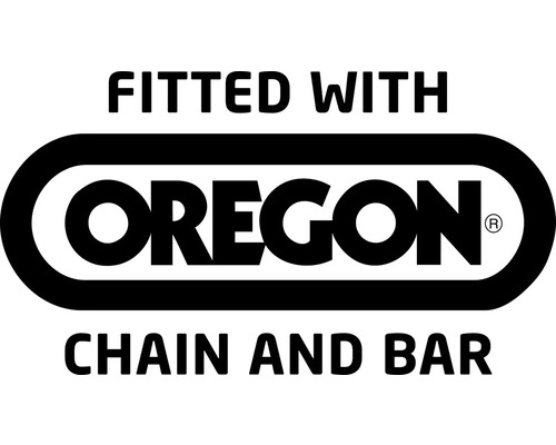 Ausgestattet mit Oregon Kette und Schwert