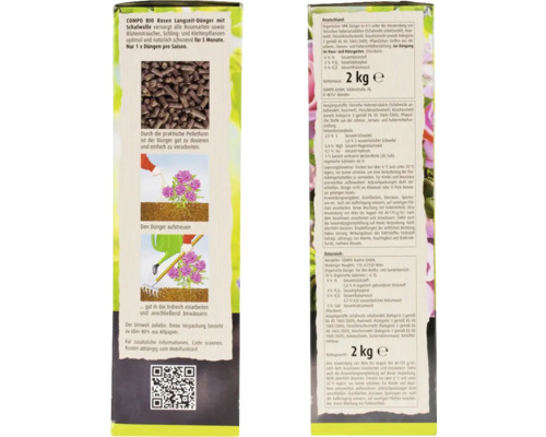 Engrais roses COMPO BIO avec laine de mouton, paquet de 2 kilogrammes