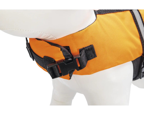 Détail d''un gilet de sauvetage pour chien avec fermeture noire