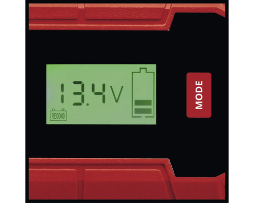 Anzeige eines Batterieladegeräts mit Ladezustand 13,4 V