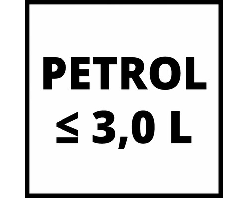 Symbol: Benzin, maximal 3,0 Liter