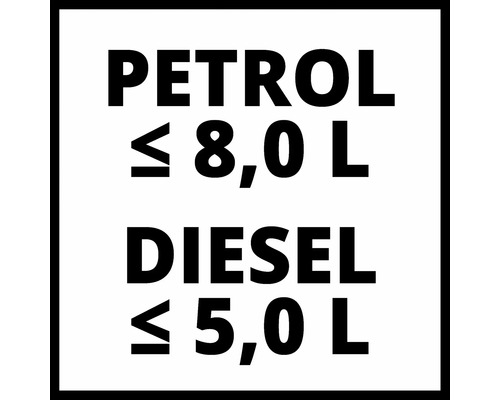 Kraftstoff Symbol: Benzin maximal 8,0 Liter, Diesel maximal 5,0 Liter
