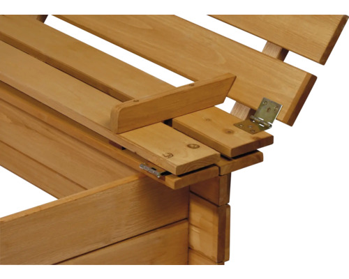 Vue détaillée d''un banc de jardin avec assise en bois rabattable