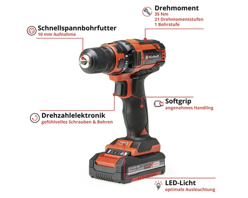 Visseuse-perceuse sans fil Einhell avec mandrin de perçage à serrage rapide