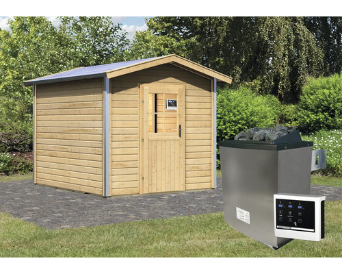 Sauna en bois avec poêle de sauna et commande pour le jardin