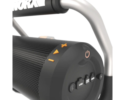Worx Radio de chantier Bluetooth, gros plan sur les commandes et les connexions