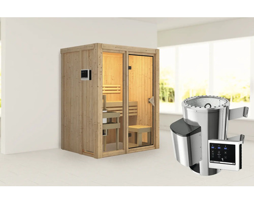 Sauna avec poêle de sauna et commande de sauna