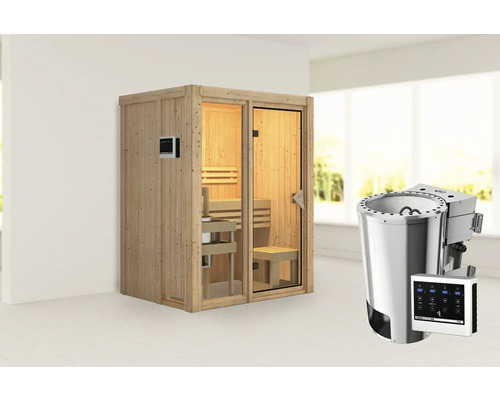 Sauna en bois avec poêle de sauna et commande