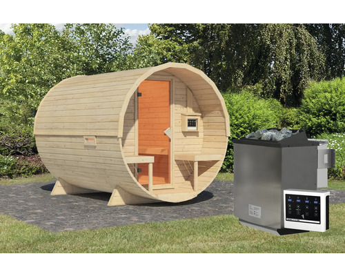 Sauna tonneau en bois avec poêle pour le jardin