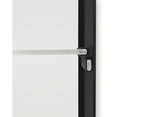 Vue détaillée d''une étagère avec une tablette en verre et un cadre noir