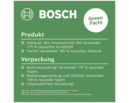 Logo Bosch. Informations sur les matériaux recyclés dans le produit et l''emballage.