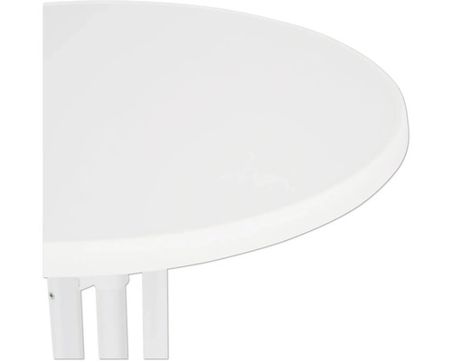 Detailansicht einer runden Tischplatte auf einem Tischbein