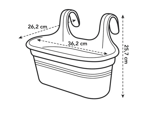 Illustration eines Balkonkastens mit Maßangaben