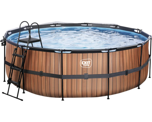 Ensemble de piscine tubulaire hors sol EXIT WoodPool ronde Ø 427x122 cm avec groupe de filtration à sable, bâche et échelle aspect bois Ensemble de piscine tubulaire hors sol EXIT WoodPool ronde Ø 427x122 cm avec groupe de filtration à sable, bâche et échelle aspect bois