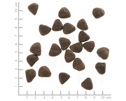 Hundefutter Brocken mit Größenangabe