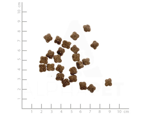 Hundefutter in Kleeblattform mit Zentimeterangabe