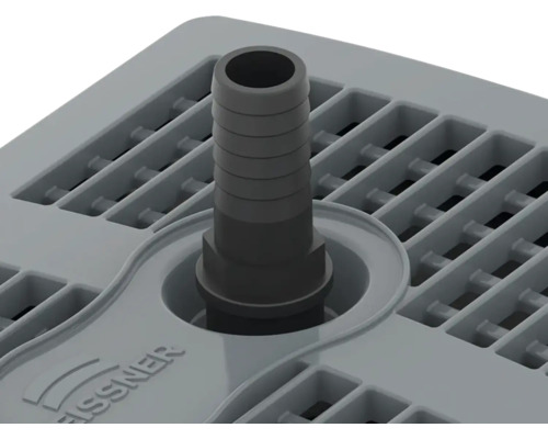 Aufsicht eines Ablaufgitters aus Kunststoff mit Schlauchanschluss