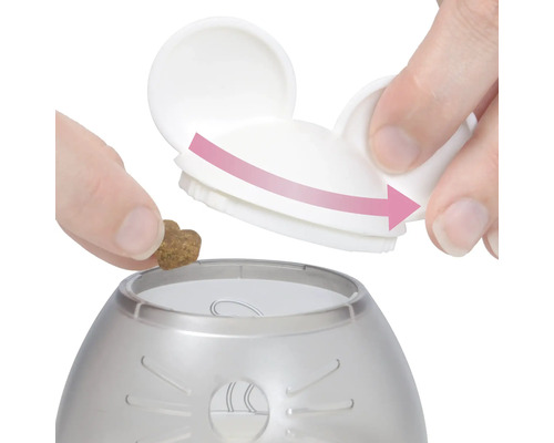 Remplissage d''un distributeur de nourriture sèche pour chat.